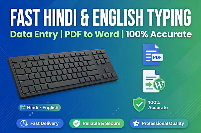 do fast hindi and english typing and data entry work
