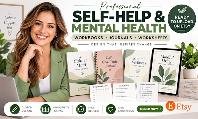 design canva mental health workbook, self help ebook and therapy worksheets