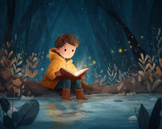 draw illustrated children book illustration, cute and fun