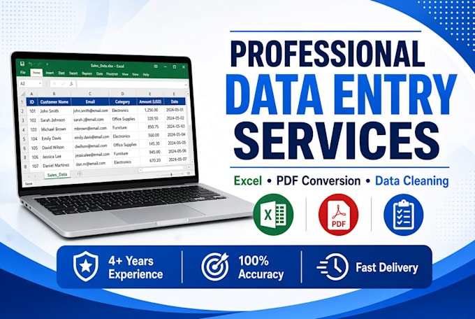 do accurate data entry, excel work, PDF to excel conversion, and data cleaning
