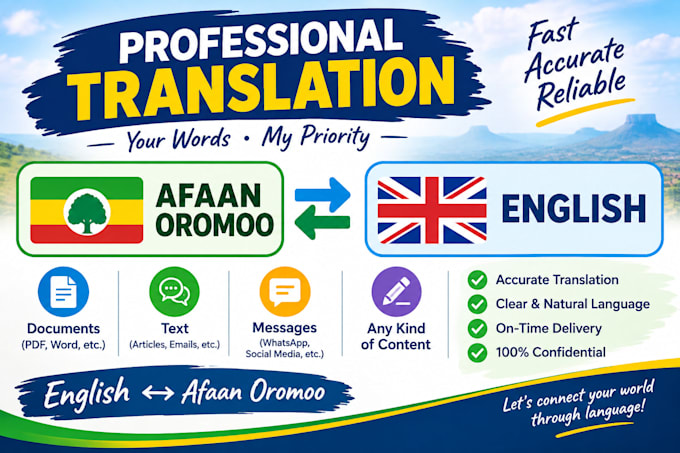 professionally translate english to oromo or amharic