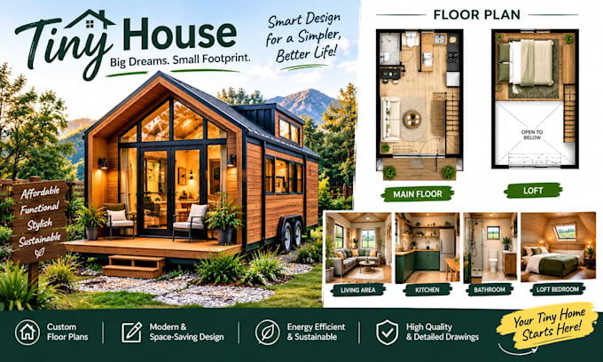 design tiny house, cabin house, small house, container house floor plan