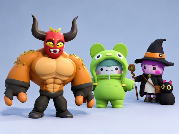 design cute 3d characters,action figures for 3d print in cartoon