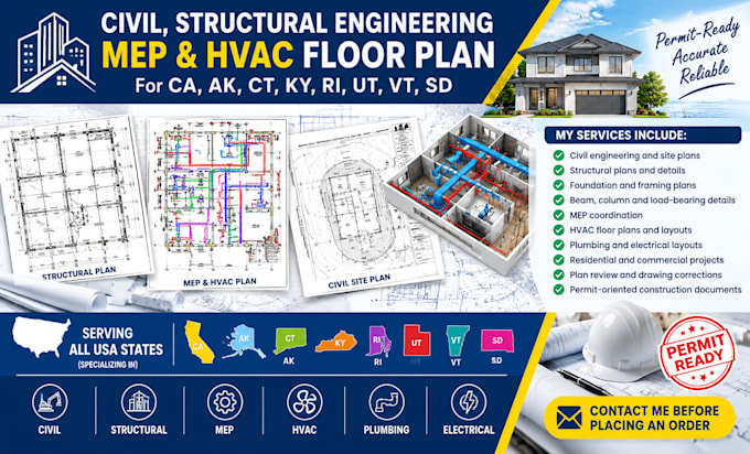 civil, structural engineering mep hvac floor plan ca ak ct ky ri ut vt sd