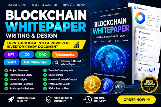 write and design professional blockchain tokenomics ico whitepaper for investors