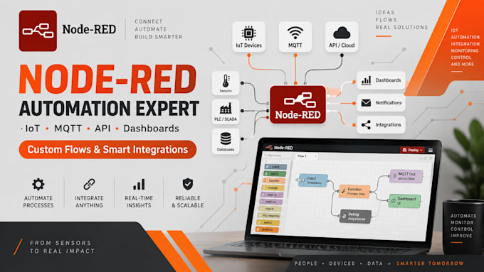 develop node red automation flows, iot integrations, and dashboards