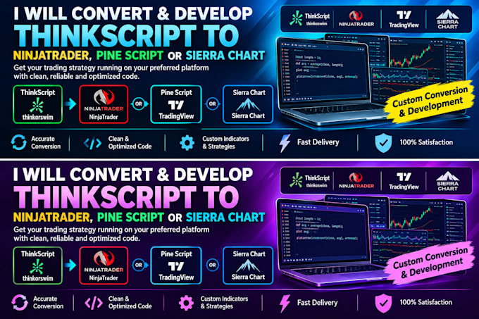 convert and develop thinkscript to ninjatrader, pine script or sierra chart