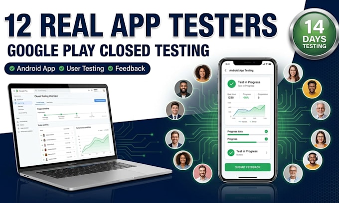 provide 12 testers for google play closed testing for 14 days
