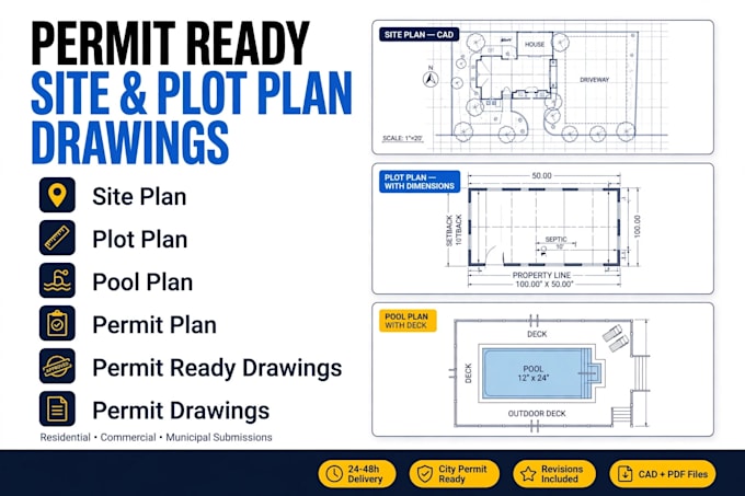 draw swimming pool plan, site plan, plot plan and landscape plan