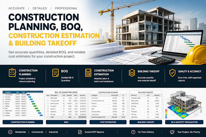 provide construction planning, boq, construction estimation, building takeoff