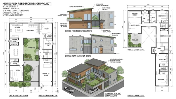 house city permit drawings, elevations, deck, framing and floor plans