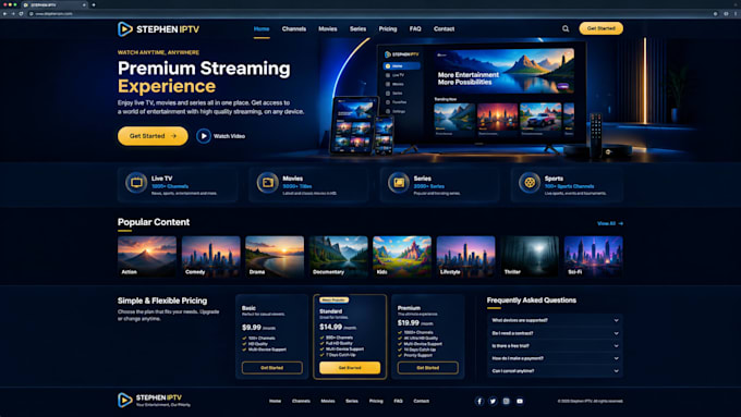 design a modern iptv website for your streaming business