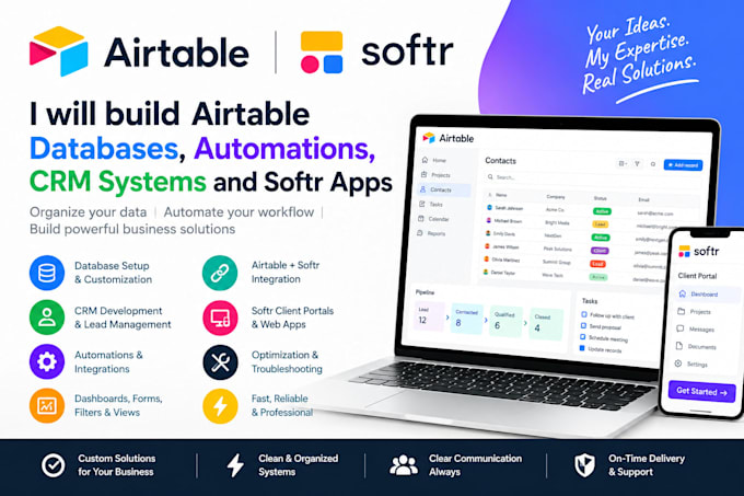build airtable databases, automations, CRM systems and softr apps