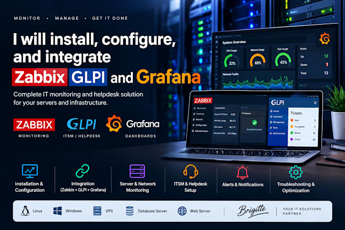 install, configure, and integrate zabbix glpi and grafana