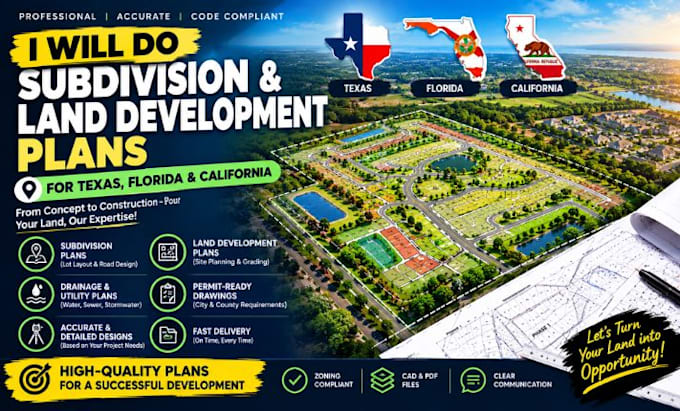 do subdivision and land development plans for texas florida california