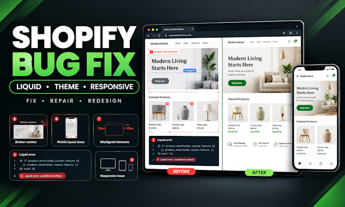 fix shopify bugs shopify liquid errors shopify theme and landing page issues