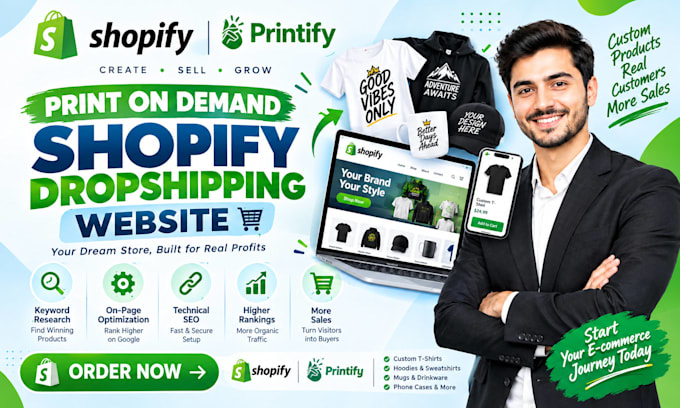 build a shopify print on demand and dropshipping  website