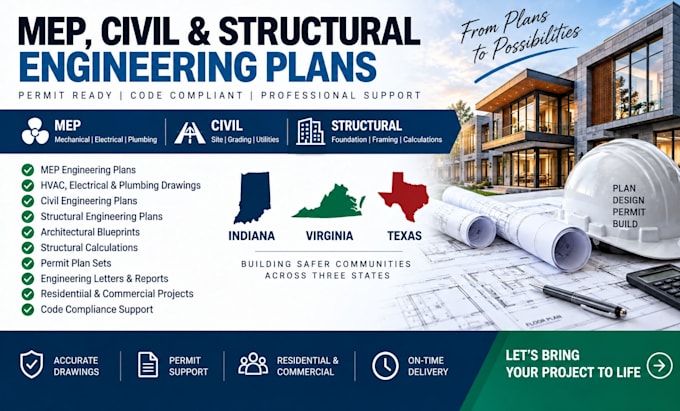 indiana virginia texas mep engineer blueprint civil and structural engineering