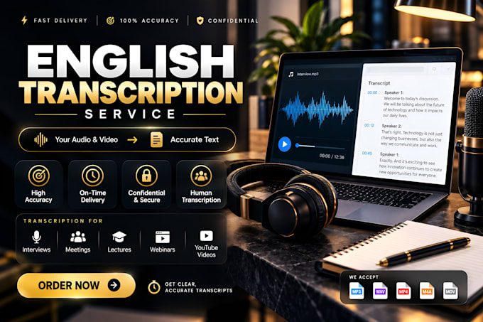 transcribe english audio and video professionally