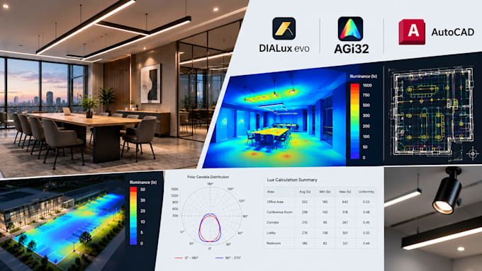 do lighting design, dialux evo, agi32, autocad layout and lux calculation