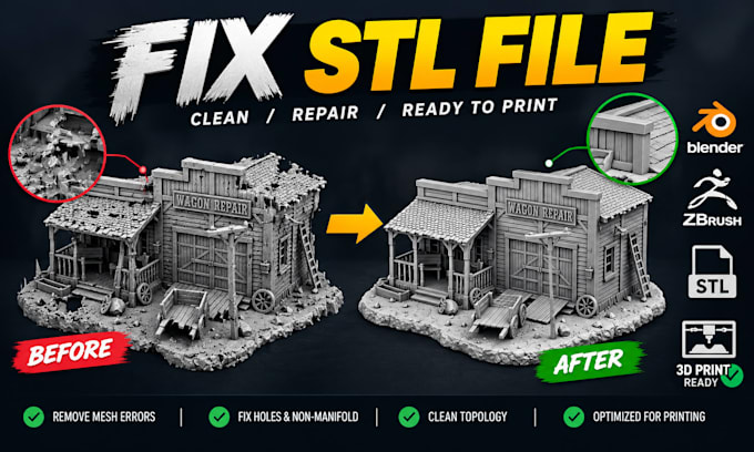 edit fix 3d stl file scan cleanup repair mesh optimize 3d model printing in 24hr