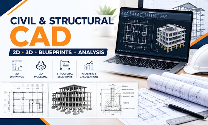 create professional 2d and 3d civil and structural cad designs blueprints