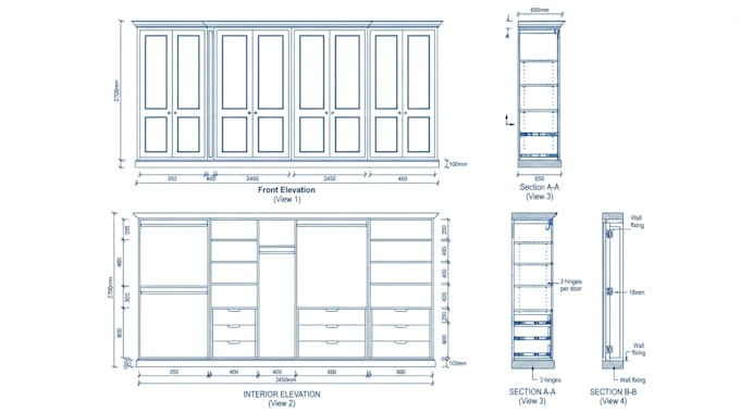create wardrobe drawings, closet shop drawings and cut lists