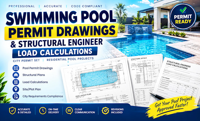 review, draw swimming pool city permit set, structural engineer load calculation