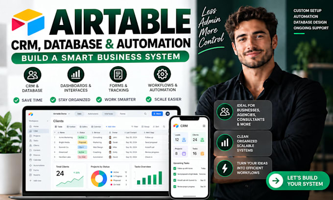 build airtable CRM, database, dashboard and workflow automation