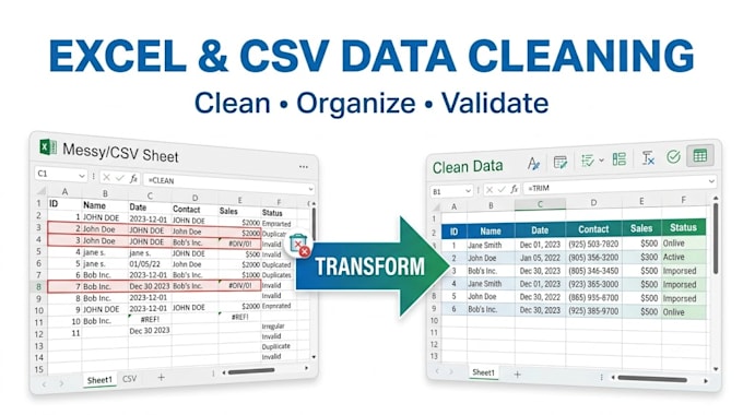 clean, format and organize your excel or CSV data