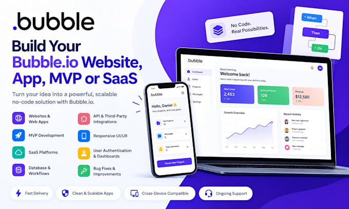 build bubble io website, bubble app, bubble mvp and saas