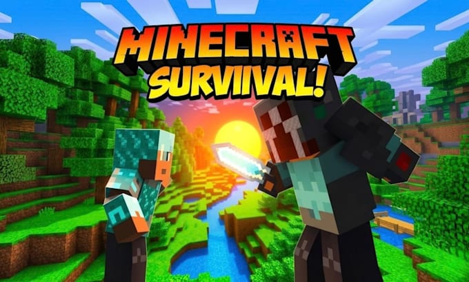 design youtube minecraft thumbnail, 3d rendered high CTR, survival, pvp handcore