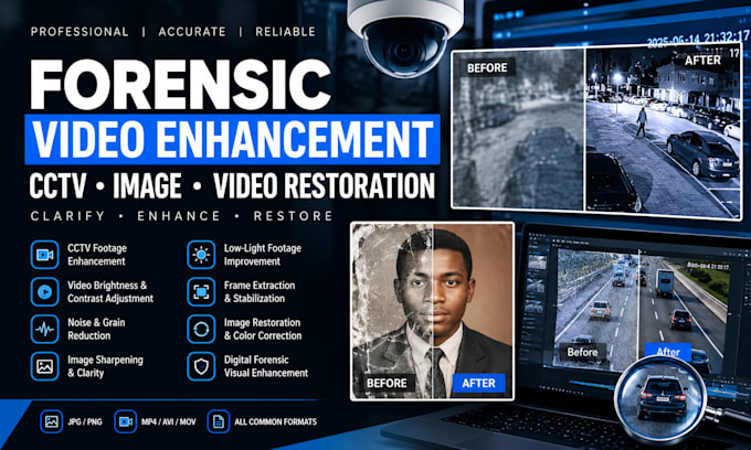 do forensic video enchancement cctv image restoration , digital forensic editing