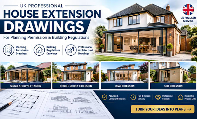 create UK house extension drawings single storey extension