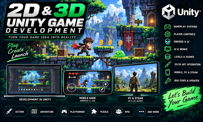 do 2d unity game mobile game android pc game 3d unity developer game development