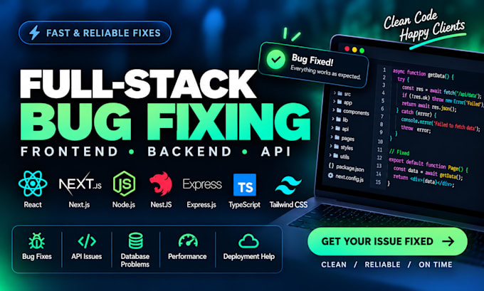 fix react nextjs nodejs bugs errors and API issues
