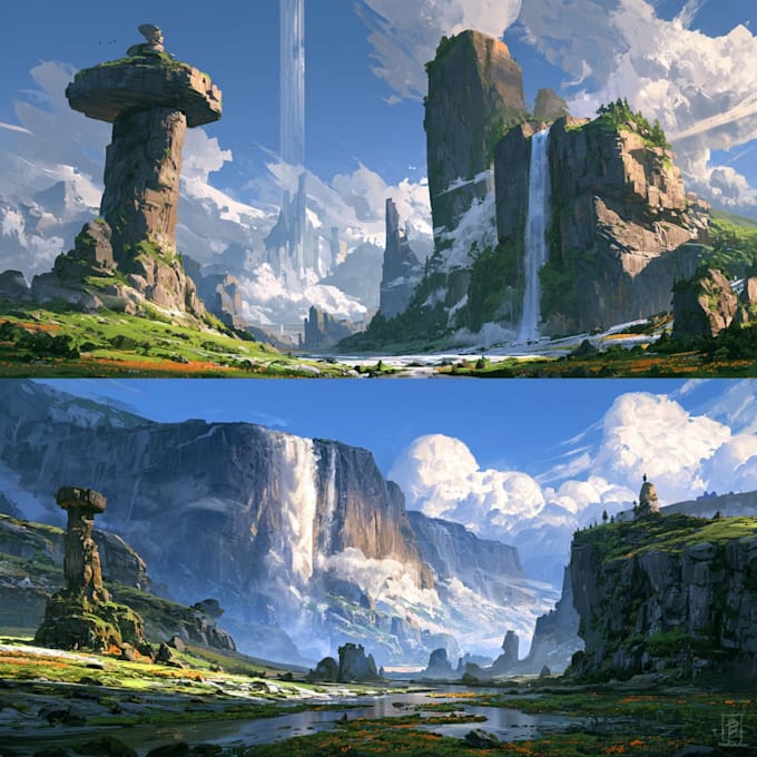 draw fantasy landscape or enviroment art