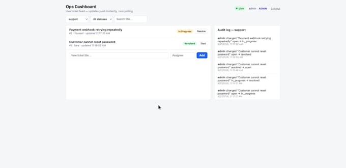 build a real time dashboard with live updates and a full audit trail