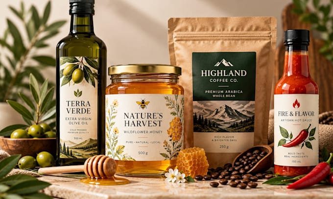 design premium food label, jar bottle pouch packaging design
