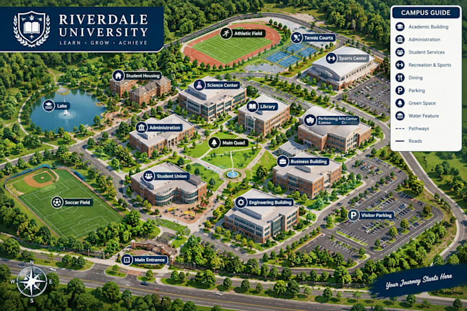 design campus, university, school, wayfinding and 2d 3d navigation maps