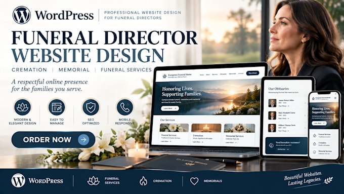 wordpress funeral director cremation memorial website design develop setup
