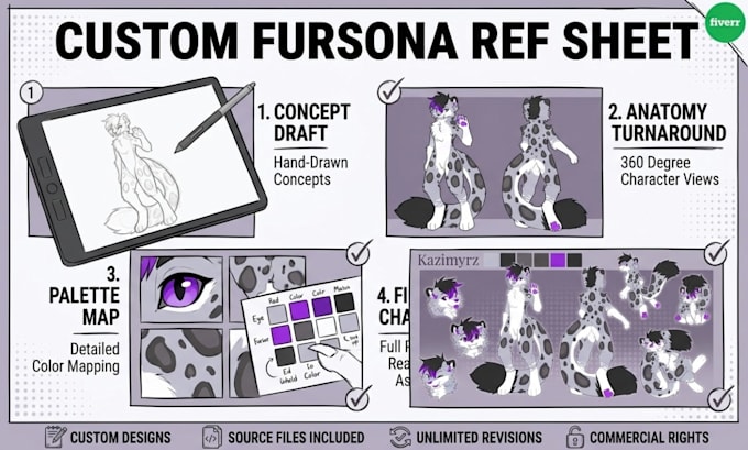 draw furry art fursona ref sheet and character design