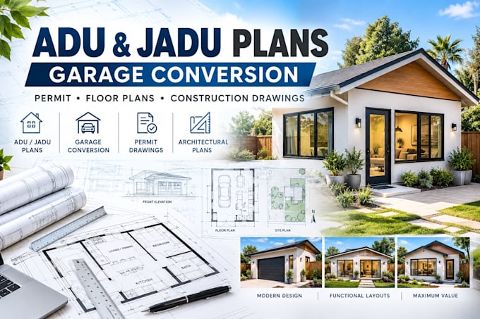 design adu jadu garage conversion permit and architectural plans