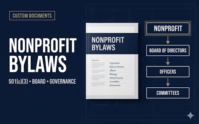 draft custom nonprofit bylaws and 501c3 governance documents