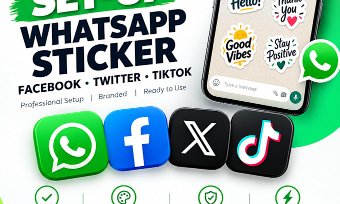 set up whatsapp sticker, facebook, twitter, tiktok