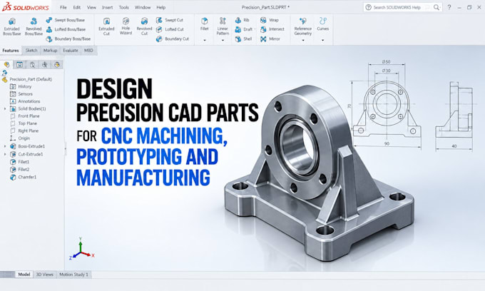 design precision cad parts for cnc machining, prototyping and manufacturing