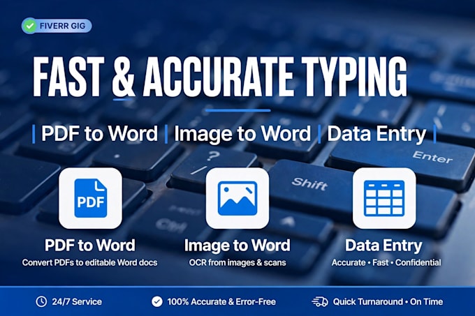 do fast typing pdf to word image to word and data entry