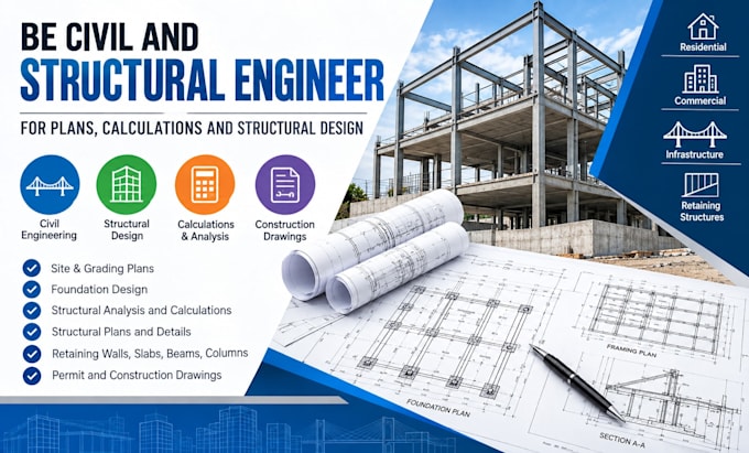 be civil and structural engineer for plans calculations and structural design