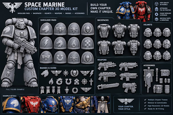 create a space marine 3d printable stls bits for your custom chapter backpack