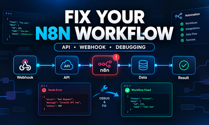 fix and debug your n8n workflow automation, API or webhook